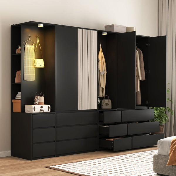 English Elm 8 Drawer Tall Chest Slim Particleboard Build Smooth Gliding Storage for Bedroom Closet Black W409S00007