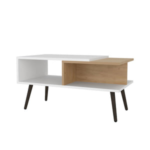 English Elm White Modern Coffee Table With Open Shelves & Tapered Legs – Stylish Oak Finish For Your Living Room B062P290220-GIGA