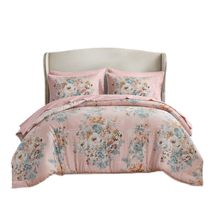 English Elm 7-piece Queen Comforter Set Vintage Floral Blush Reversible Polyester Bedroom Bedding B035P408236