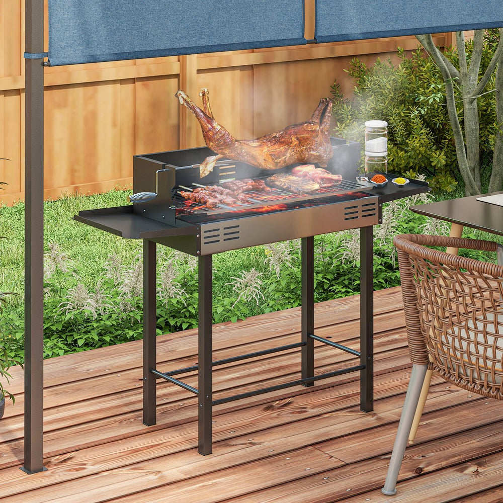 English Elm Outsunny Charcoal Rotisserie Roaster with Dual Cooking Zones and Foldable Prep Shelves W2225P174314