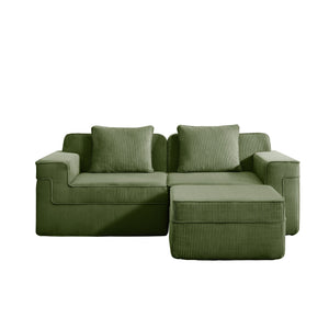 English Elm Modular 2-Seat L-Shape Sectional Sofa In Green Corduroy, Ultimate Comfort With Movable Ottoman & Pillows W3041S00330