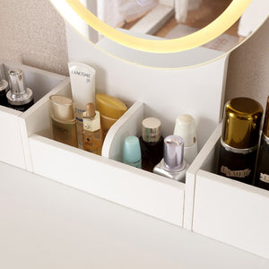 English Elm Vanity Desk With Led Lighted Mirror & Usb Ports, Elegant Makeup Table With Ample Storage & Durability W3008P235411-GIGA