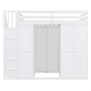 English Elm Full Size Loft Bed with Wardrobe Desk and Shelving for Modern Teen Bedroom White LT000679AAK-1