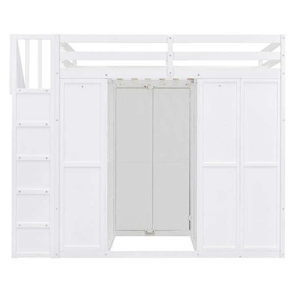 English Elm Full Size Loft Bed with Wardrobe Desk and Shelving for Modern Teen Bedroom White LT000679AAK-1