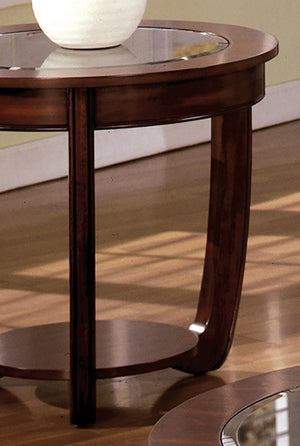 English Elm Dark Cherry Round End Table Beveled Glass Top Open Shelf Transitional Living Room B011P246325