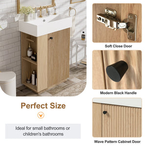 English Elm [video]21.6" Freestanding Bathroom Vanity Ceramic Sink Wavy Door Mdf Cabinet Small Bath Wood N729P285503N