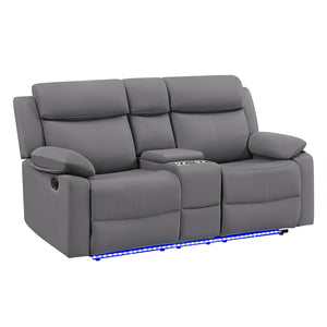 English Elm Blanche Reclining Loveseat with Console Led Lighting Speakers Media Room Seating B201P412061