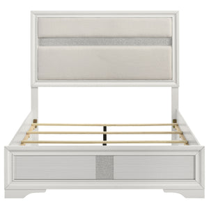 English Elm Annie Glam Full Panel Bed Padded Headboard with Glitter Accent Stripe in White B062S01598
