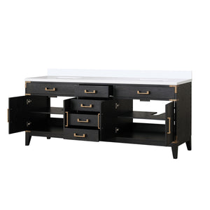 English Elm Black Oak Double Bath Vanity 80" W X 22" D With Elegant White Quartz Top & Ample Storage Solutions B2731P260963