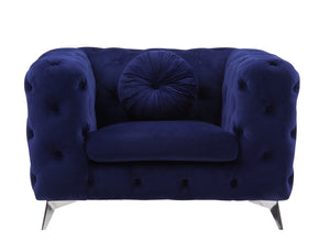 English Elm Atronia Blue Velvet Chair with Diamond Button Tufting, Pocket Coil Cushion, Hardwood Frame, 6" Legs B2726P255740