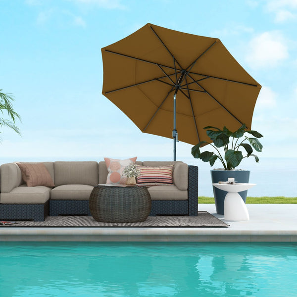 English Elm Outsunny 9Ft 3-Tier Patio Umbrella With Crank & Tilt - Stylish Shade For Decks, Gardens & More! W2225P200465-GIGA