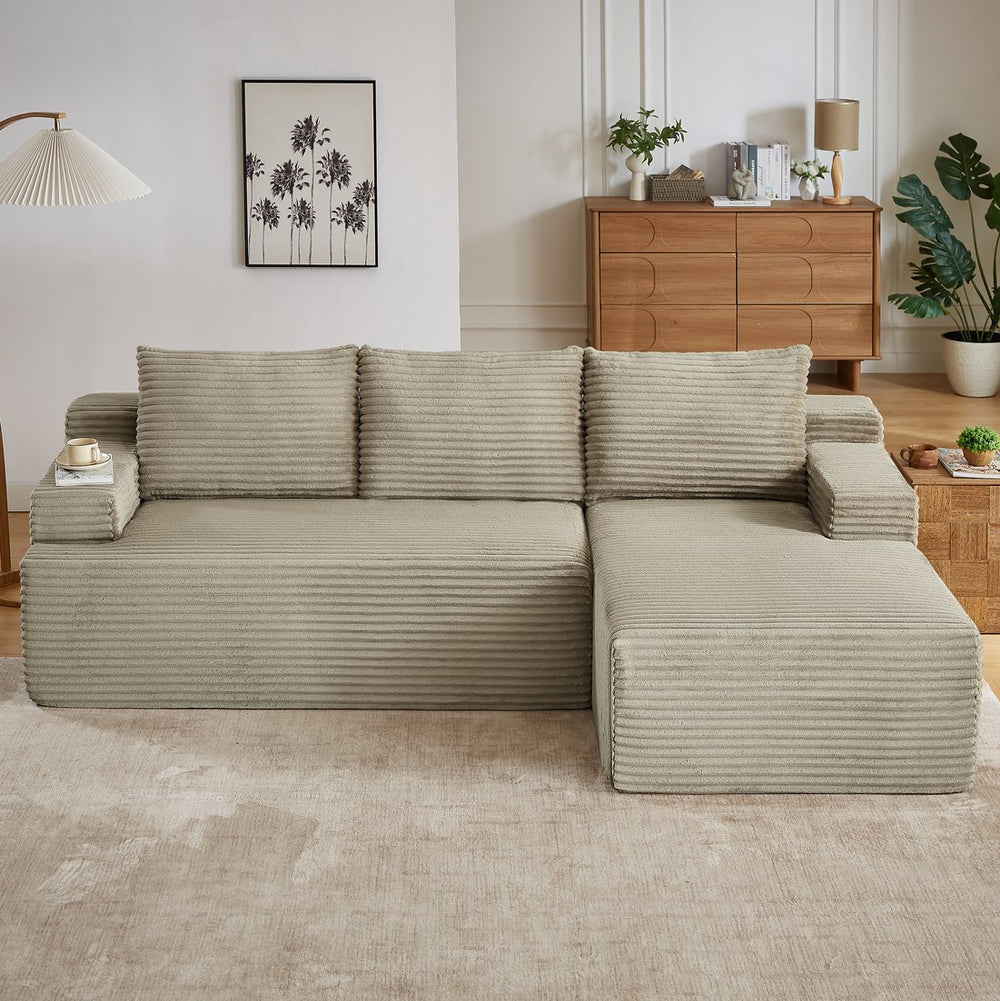 English Elm L-shaped Cloud Sectional with Corduroy Upholstery Deep Seat Modular Sofa Living Room W2339P400975