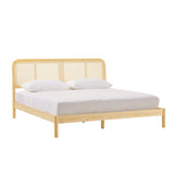 King Platform Bed with Rattan Headboard Insert Natural NRUB8BNA Walker Edison