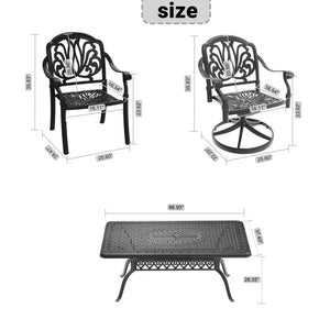 English Elm 7-piece Outdoor Cast Aluminum Dining Set with Ornate Relief Patio Table and Swivel Chairs W1710S00593