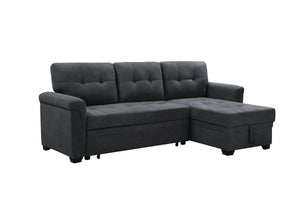 English Elm Jardin Reversible L-shaped Sectional Sleeper Sofa with Chaise Storage and Tufted Fabric Dark Gray B2749S00174