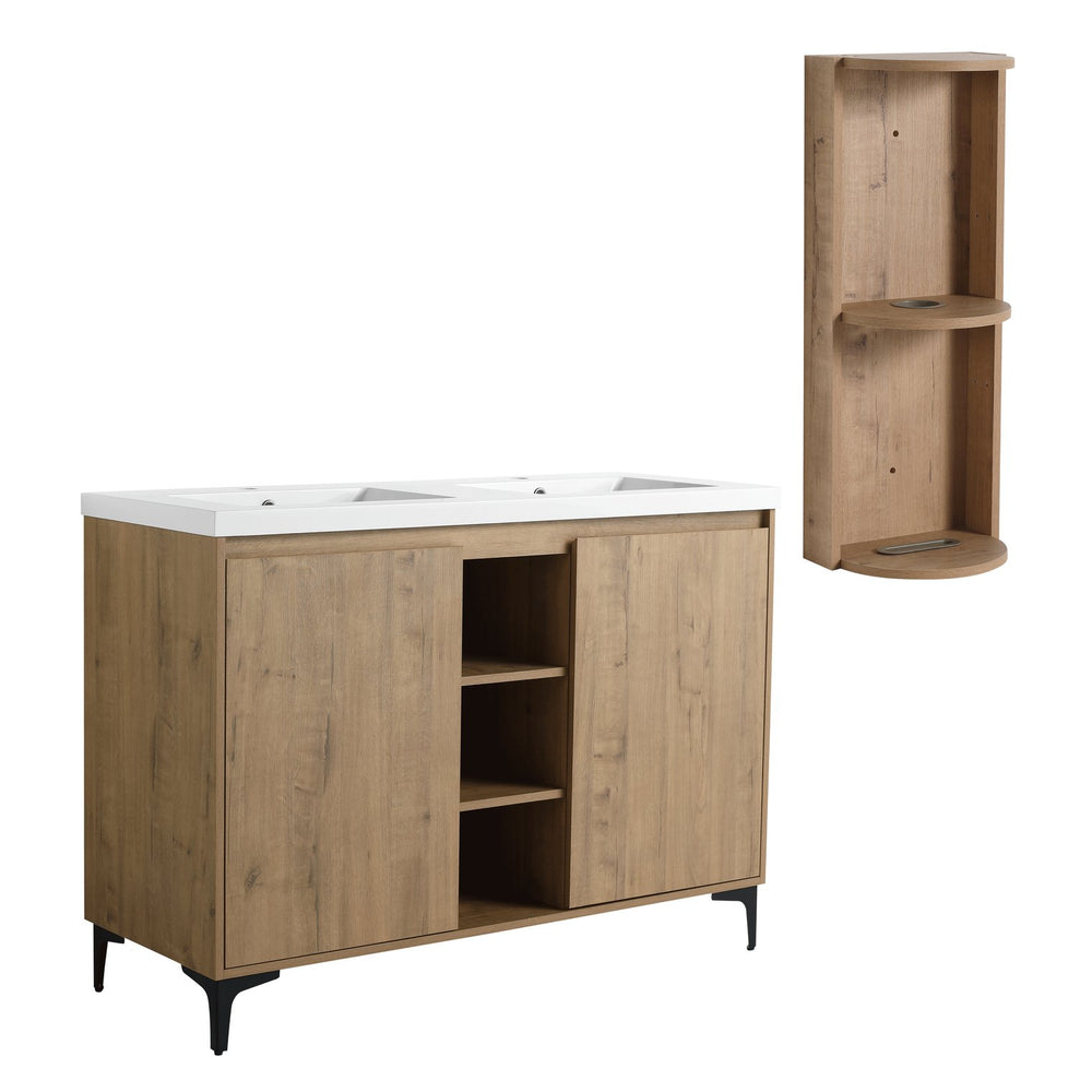 English Elm 48" Freestanding modern bathroom vanity with integrated white resin sink, soft-close doors, durable plywood finish Imitative Oak W999S00345