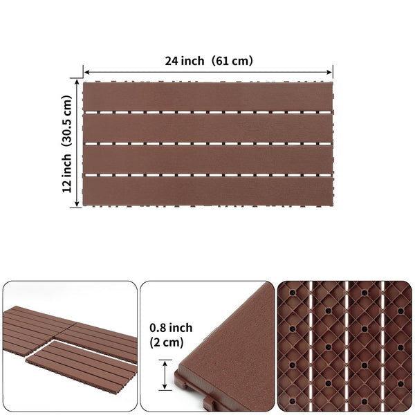 English Elm New Interlocking Polypropylene Patio Floor Tiles 44 Piece Set for Balcony Poolside Use Red+Brown W3022P251875