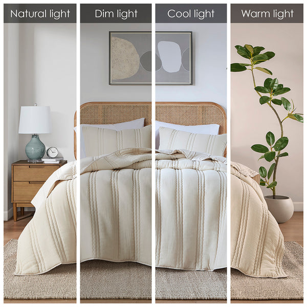 JLA Home Urban Habitat - Poly Gauze Quilt Set with Crinkle Texture, Channel Quilting, Hypoallergenic Fill & Antimicrobial Care Natural UH13-2526