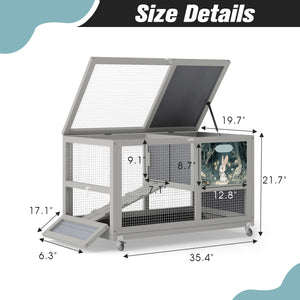 English Elm 2-tier Pine Rabbit Hutch on Wheels with Ramp Removable Tray and Openable Roof W2181P356045