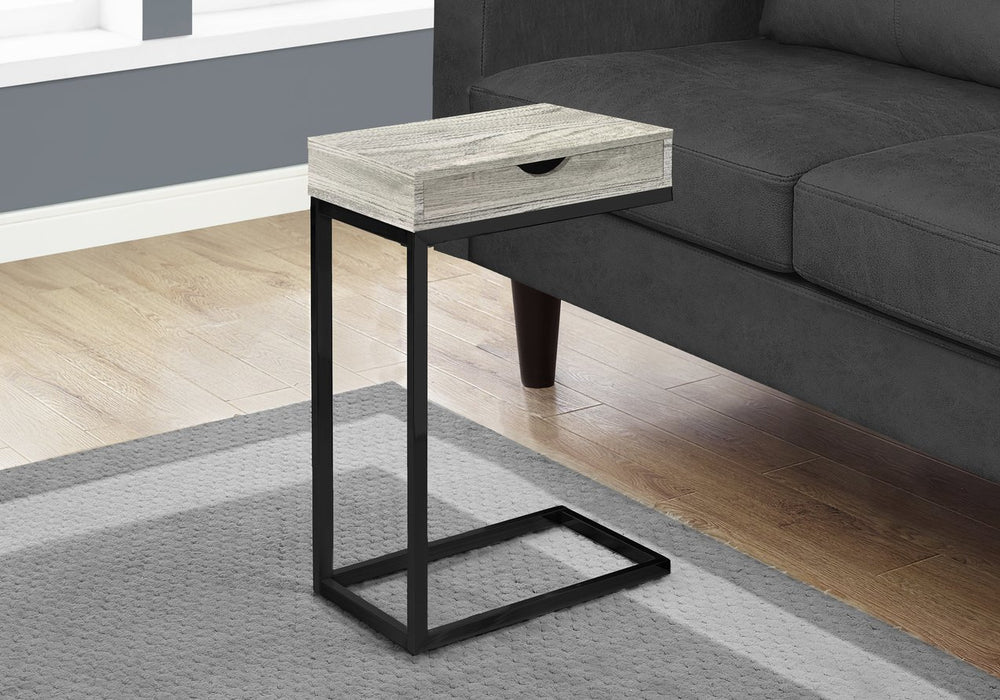 English Elm Accent C-shaped Sofa Side Table with Storage Drawer Grey Wood Grain Modern B2710P219279