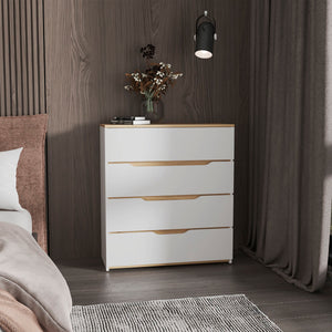 English Elm Lynbrook 4-Drawer Dresser in White & Light Oak — Durable Top, Contemporary Rectangular Design, Ample Storage B06280070