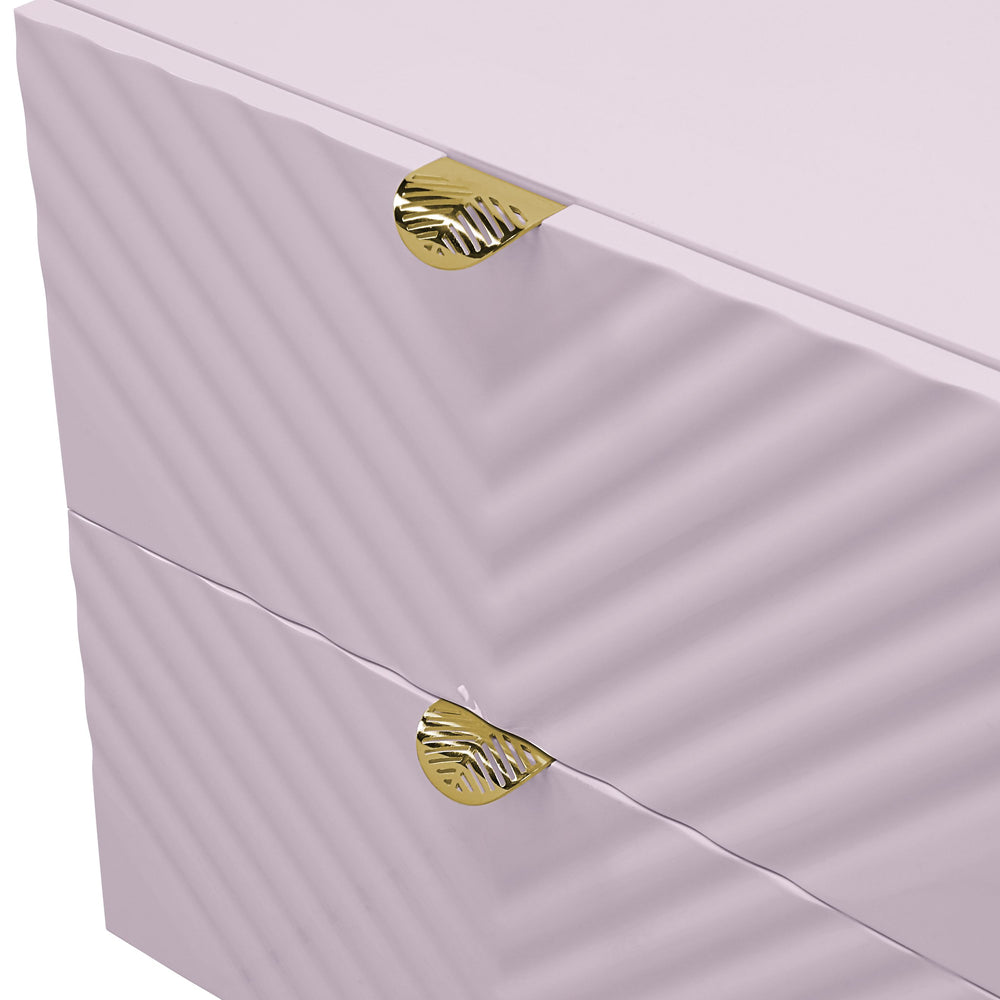 English Elm Pink High Gloss Wave 2-Drawer Nightstand with Reflective Finish, Metal Legs, Modern Luxe Accent Piece B062P209010