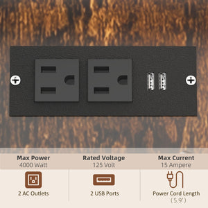 English Elm Vinsetto Rustic Brown Industrial Printer Stand with USB & AC Charging, 3-Level Adjustable Shelves, Wheels W2225P173910