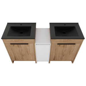 English Elm 60 Inch Freestanding Bathroom Vanity With Black Sink, Soft-Close Doors & Ample Storage Space W999S00322