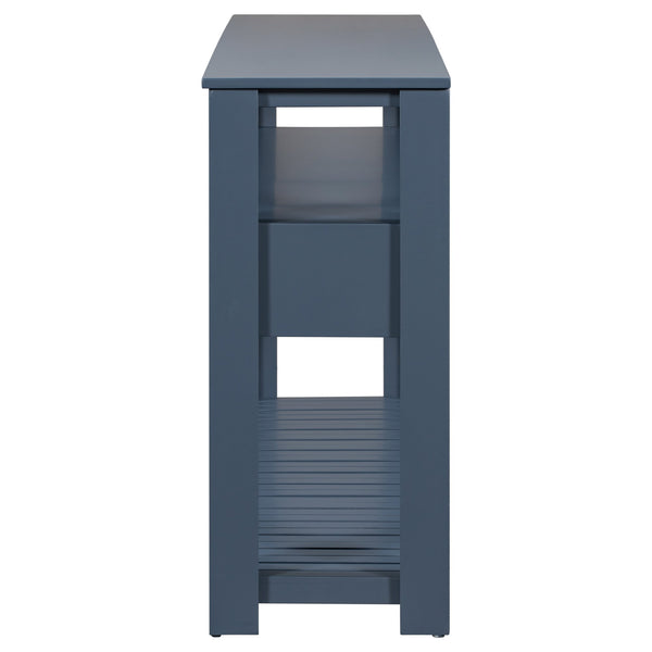English Elm U_style Wide Painted Console Table Four Drawers Open Shelves Foyer Living Room Navy Blue N711P410406V