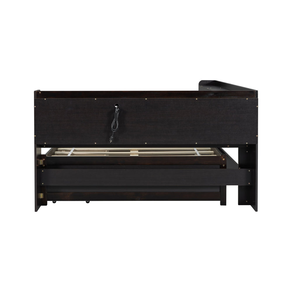 English Elm Full Size L-Shaped Bed With Bookcases, Usb Ports & Storage Drawers - Smart Space-Saving Solution! W504S00220