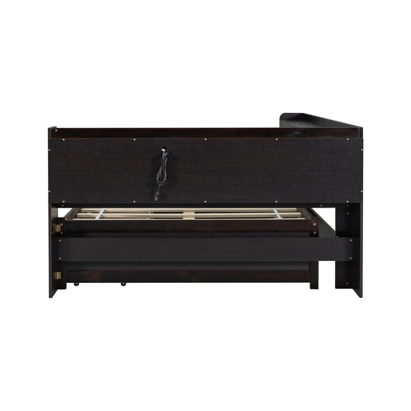 English Elm Full Size L-Shaped Bed With Bookcases, Usb Ports & Storage Drawers - Smart Space-Saving Solution! W504S00220