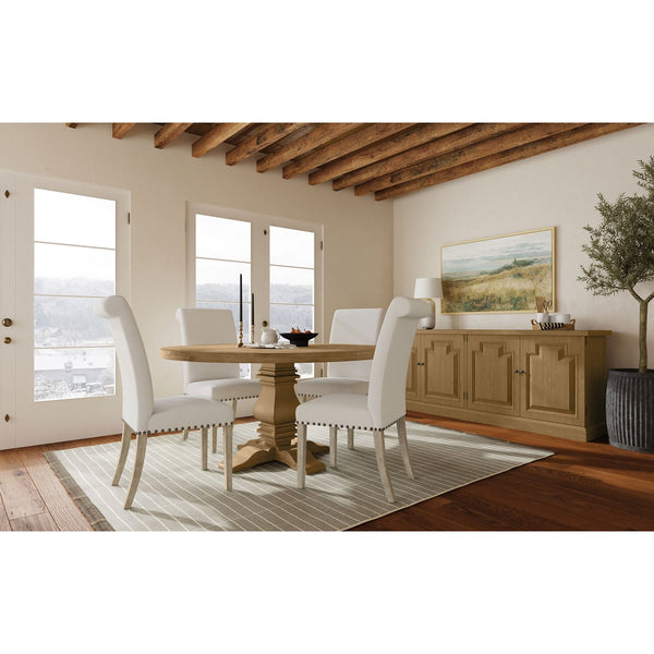 English Elm Rhea Rustic Honey Round Wood Dining Table with Solid Pine & Mahogany, Vintage Charm, Sturdy Elegance B062S00675