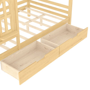 English Elm Full House Solid Wood Platform Bed with Window Roof, Under-Bed Drawers & Shelves for Kids' Rooms Natural W1580S00268