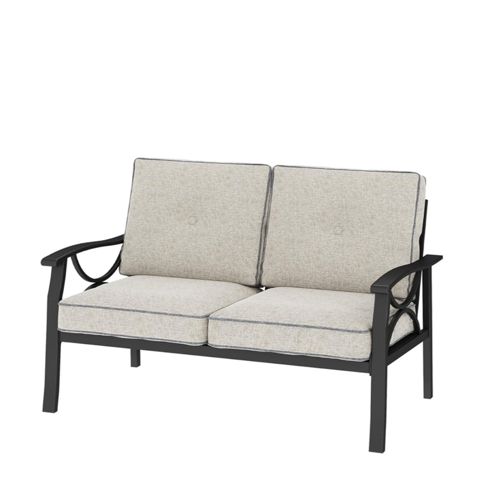 English Elm 48" Outdoor Steel Loveseat with Curved Arms Foam Cushions Patio Balcony Seating B082P455148