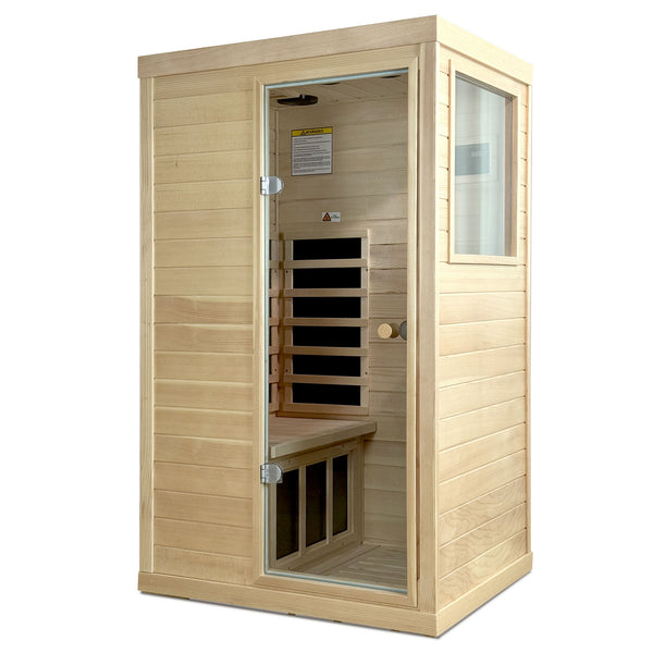 English Elm Canadian Hemlock Single Person Far Infrared Home Sauna with Led and Bluetooth Audio W632S00033