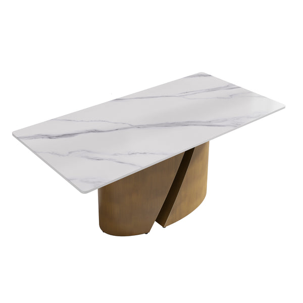 English Elm 70.86" Modern Rectangular Dining Table With Durable Sintered Stone Top & Stylish Bronze Iron Base W1535S00364