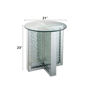 English Elm Nysa Glam Round End Table with Crystal Inlays Mirrored Pedestal and Tempered Glass Top B2726P446707