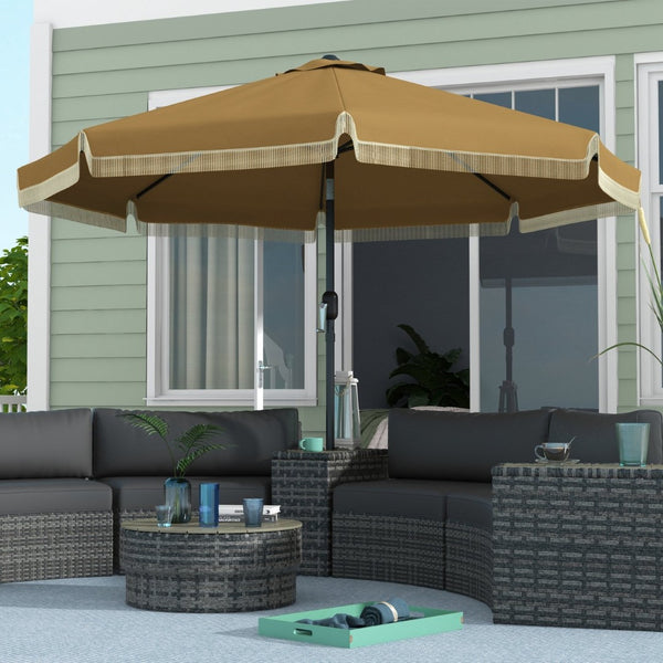 English Elm Outsunny 9Ft Ruffled Patio Umbrella With Crank & Tilt, Stylish Sunshade For Gardens, Decks & Pools W2225P200641-GIGA