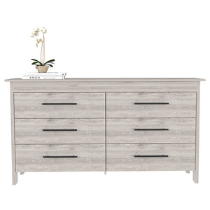 English Elm Double Six-Drawer Dresser with Metal Gliders and Pulls, Engineered Wood, Compact 31.7" Height Light Gray 35 L x 22 W x 7 H B097S00103
