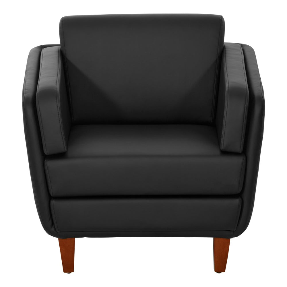 OSP Home Furnishings Club Chair Faux Leather Accent Seat with Cherry Wood Legs for Office or Lounge Spaces SL59401-U65