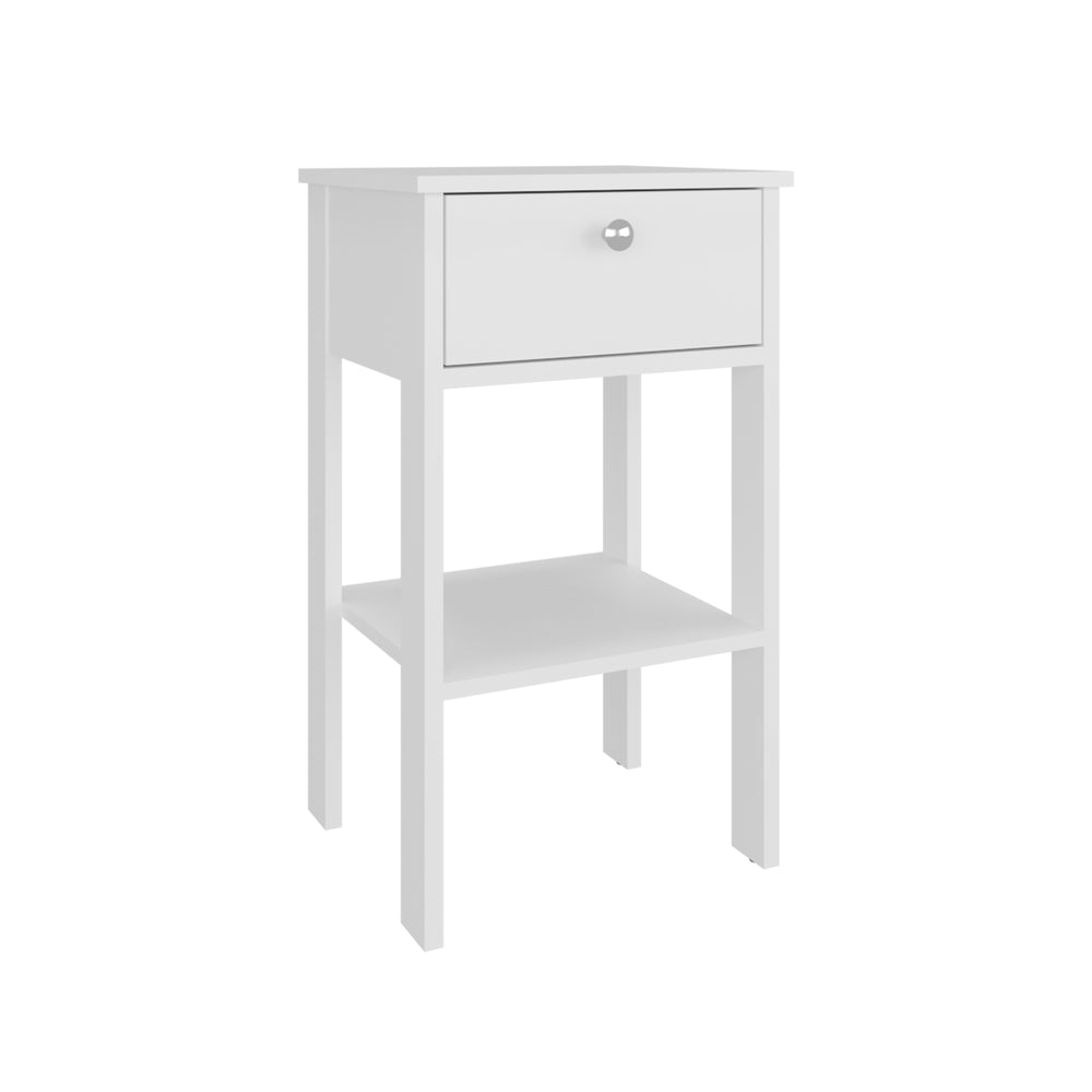 English Elm Newcastle Compact Nightstand with Drawer & Open Shelf in White — Modern Space-Saving Bedside Table, Versatile Storage and Clean Coastal Style B200P362013