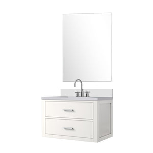 English Elm White Single Bath Vanity Set With White Quartz Countertop, Mirror, Faucet – Ready To Install Elegance B2731S01973-GIGA