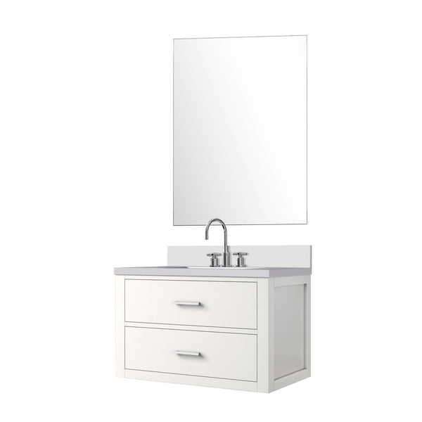 English Elm White Single Bath Vanity Set With White Quartz Countertop, Mirror, Faucet – Ready To Install Elegance B2731S01973-GIGA