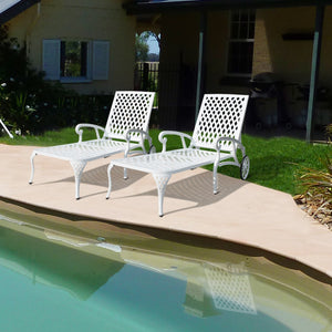 English Elm Aluminium Adjustable Reclining Chaise Lounge with Wheels, Rust-Resistant Bronze Finish, Durable Outdoor Seating White W640P292968