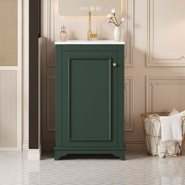 English Elm 20-inch Bathroom Vanity with Ceramic Sink, Modern Freestanding Single Vanity with Soft-Close Doors and Adjustable Shelf for Ample Organized Storage Green N710P317678F