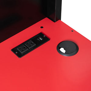English Elm Full Size Gaming Loft Bed with Led Lighting Desk Shelves and Usb Charging Ports Black+Red N820S00076J