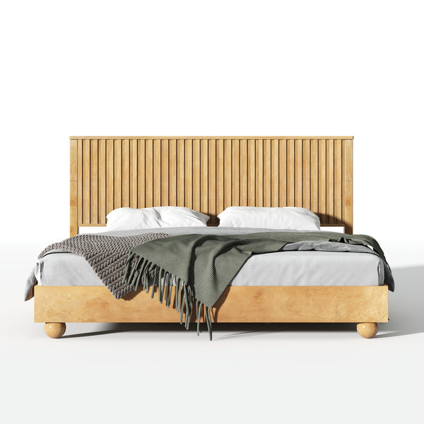 English Elm Christopher Knight Home® - Natural King Size Wood Bed Frame with Slatted Headboard, Rattan Breathable Panels & Ball Feet, Sturdy Metal Base N758K638081N