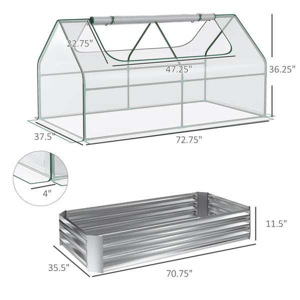 English Elm Outsunny Galvanized Steel Raised Garden Bed with Pvc Greenhouse Cover and Ventilation W2225P217646