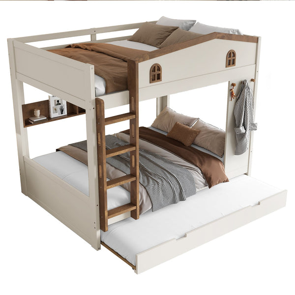 English Elm Twin Xl Solid Pine Loft Bed with Built-in Led Lighting and Storage Shelves W1580S00392