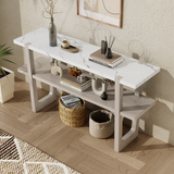 English Elm Trexm Retro Elegant Console Table With Marble-Effect Top and Versatile Storage Solutions For Entryway and Living Room (Gray Wash)